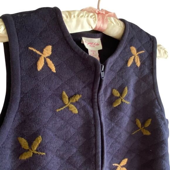 Crystal Kobe Sweater Vest Womens Petite M Leaf Embroiery Blue Grandmacore NWT - Picture 2 of 4